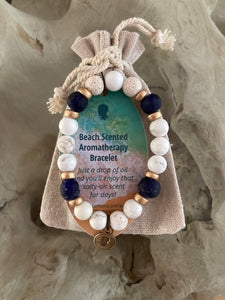 Sea Glass Collection - Navy - Beach Scented Aromatherapy Bracelet with Gold Accents