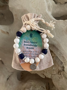Sea Glass Collection - Navy - Beach Scented Aromatherapy Bracelet with Silver Accents