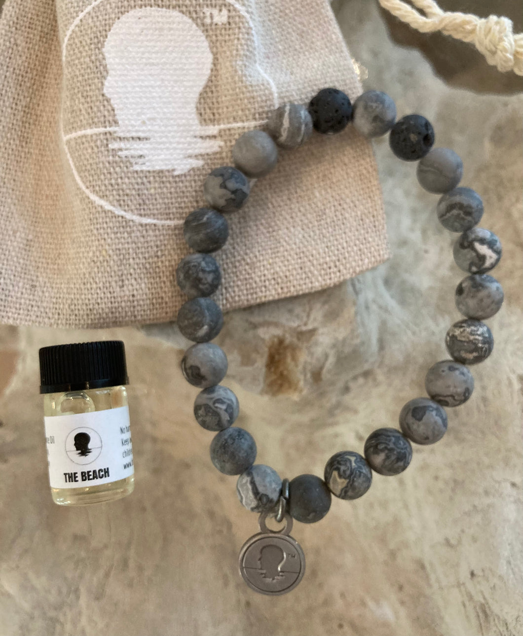 Grey Map Jasper Beach Scented Aromatherapy Bracelet