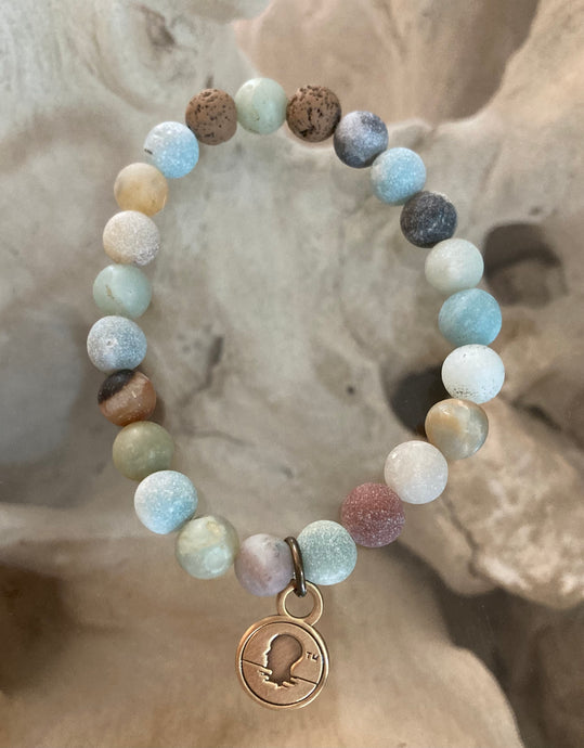 Amazonite Matte Finish Beach Scented Aromatherapy Bracelet - choice of silver or gold charm