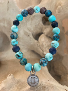 Jasper, Turquoise & Maifanite Beach Scented Aromatherapy Bracelet - choice of silver or gold charm
