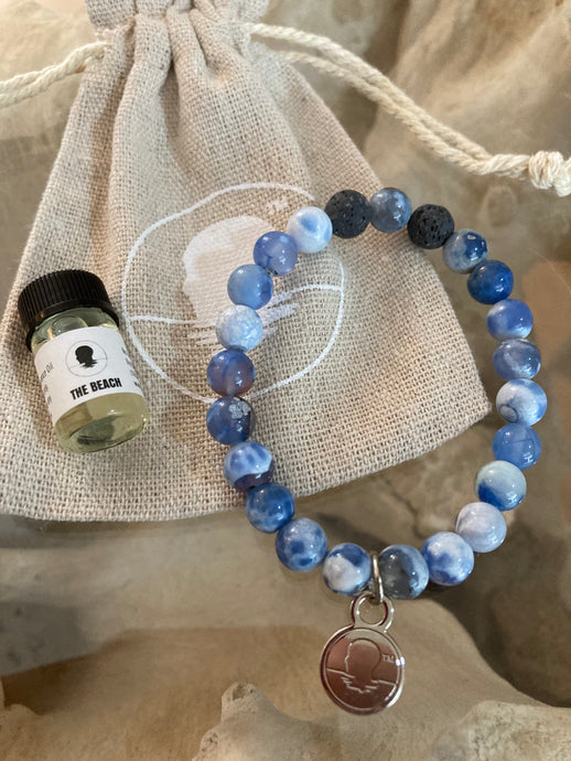 Blue Cracked Fire Agate Beach Scented Aromatherapy Bracelet