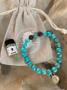 Turquoise Beach Scented Aromatherapy Bracelet - choice of silver or gold charm