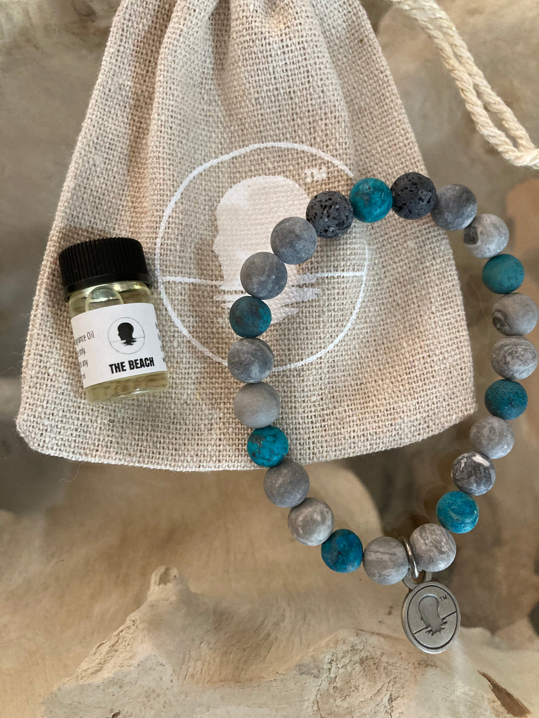 Grey Map with Teal Jasper Beach Scented Aromatherapy Bracelet