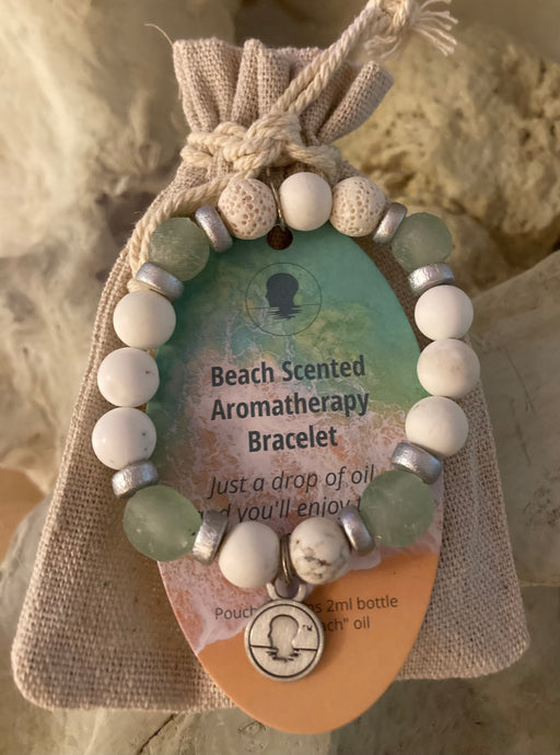 Sea Glass Collection - Sea Green - Beach Scented Aromatherapy Bracelet with Silver Accents