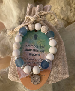 Sea Glass Collection - Blue Storm - Beach Scented Aromatherapy Bracelet with Silver Accents