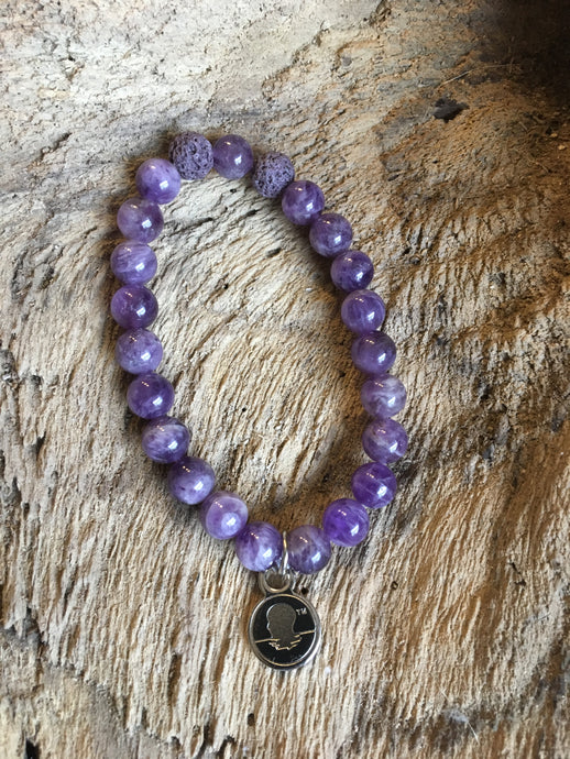 Amethyst Beach Scented Aromatherapy Bracelet - choice of silver or gold logo charm