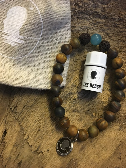 Tiger's Eye Matte Finish with Blue stone Beach Scented Aromatherapy Bracelet
