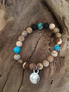 Jasper Brown Picture with Lake Blue Sea Sediment Beach Scented Aromatherapy Bracelet