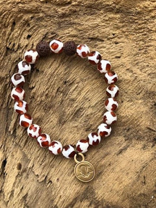 Agate Decorated Tibetan Football Stripe Beach Scented Aromatherapy Bracelet - choice of silver or gold charm