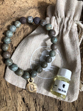 Rain Stone Blue Beach Scented Aromatherapy Bracelet - choice of silver or gold charm
