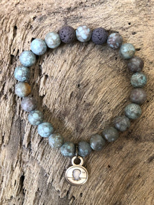 Rain Stone Blue Beach Scented Aromatherapy Bracelet - choice of silver or gold charm