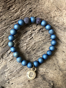 Druzy Blue Metallic Coated Stone Beach Scented Aromatherapy Bracelet