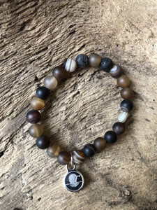 Agate Brown Stripe Beach Scented Aromatherapy Bracelet - choice of silver or gold charm