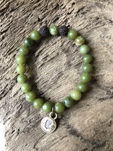 Jade Green Beach Scented Aromatherapy Bracelet - choice of silver or gold charm