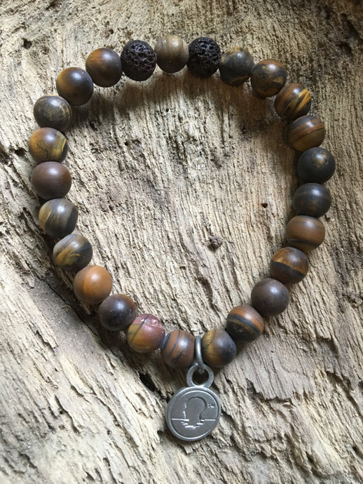 Tiger's Eye Matte Finish Beach Scented Aromatherapy Bracelet - choice of silver or gold charm